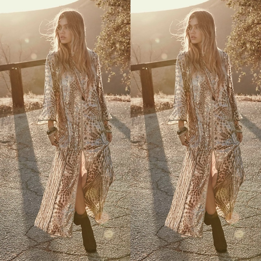 Free People Anna Sui Silver Maxi Dress - Picture 1 of 5